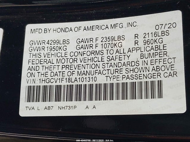 1HGCV1F18LA101310 Honda l15be