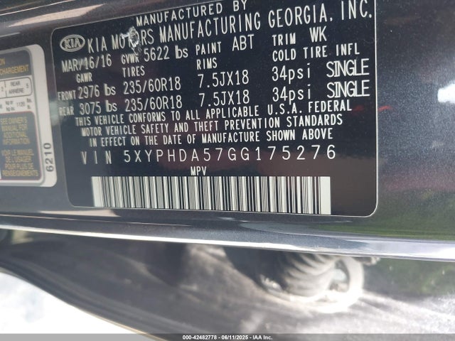 5XYPHDA57GG175276 KIA dohc gdi lambda ii