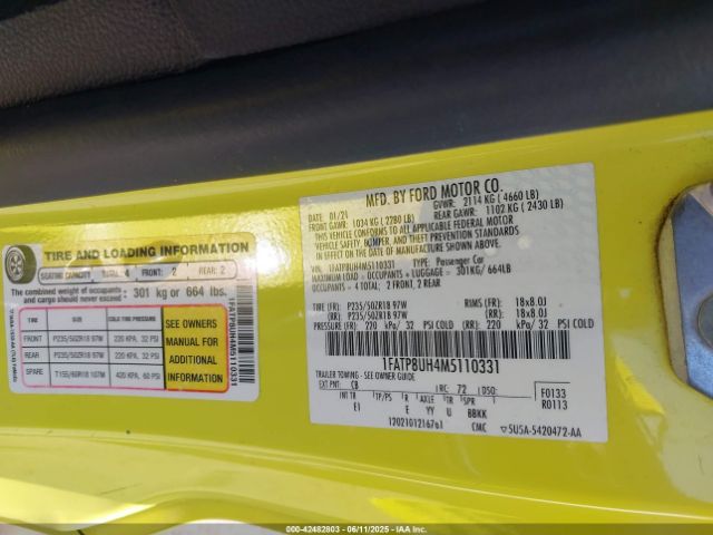 2021 FORD MUSTANG 1FATP8UH4M5110331 Photo 8