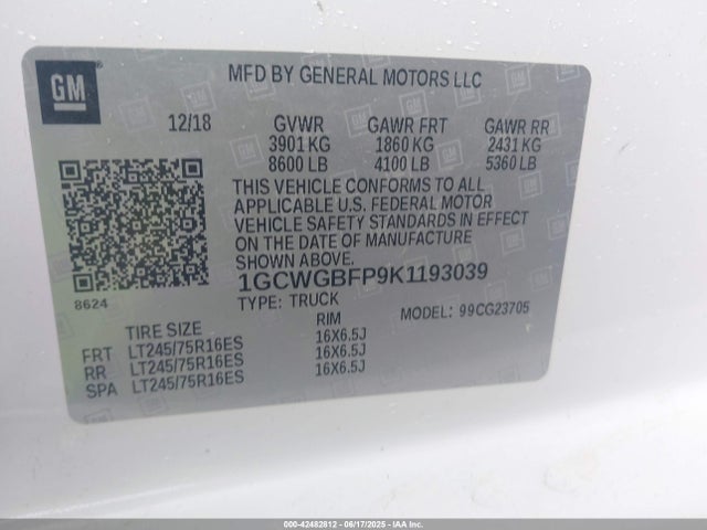 1GCWGBFP9K1193039 Chevrolet lv1 - sidi, vvt, e85 max, iron