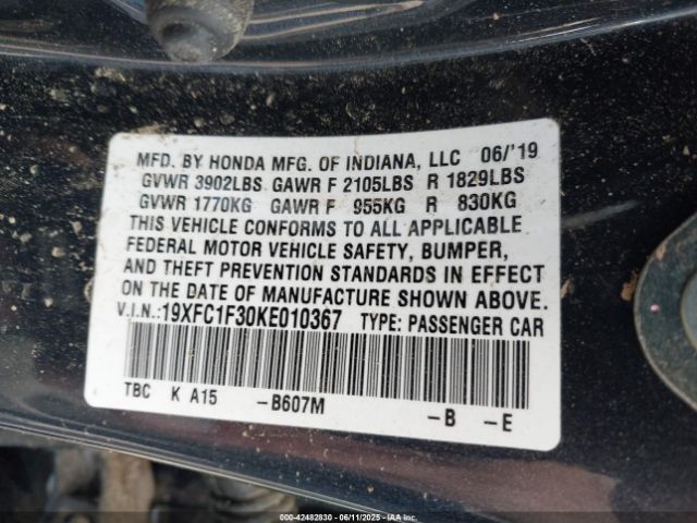 2019 HONDA CIVIC 19XFC1F30KE010367 Photo 8