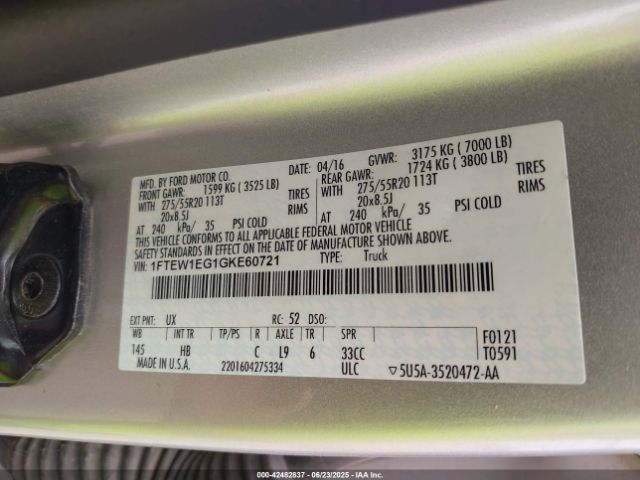 1FTEW1EG1GKE60721 Ford 2016