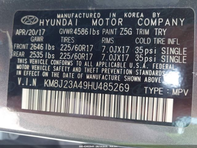 KM8J23A49HU485269 Hyundai TUCSON SE