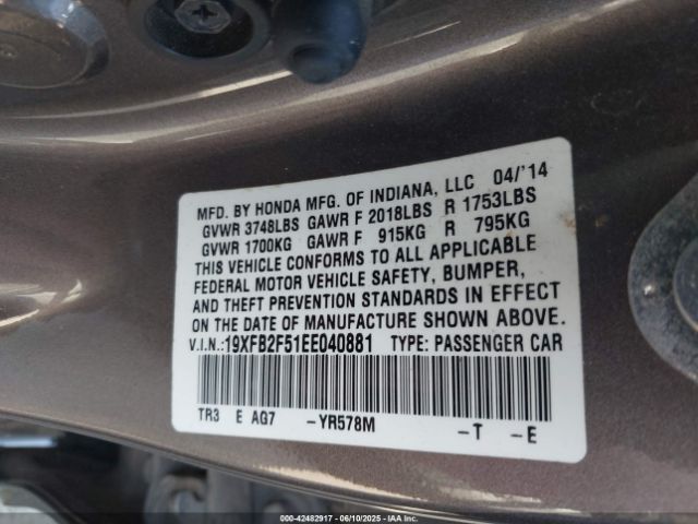 19XFB2F51EE040881 Honda Civic Lx