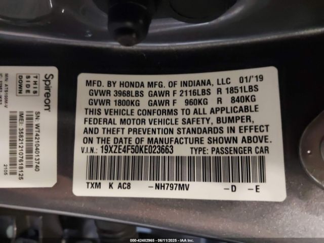 2019 HONDA INSIGHT 19XZE4F50KE023663 Photo 8