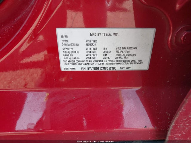 2021 TESLA MODEL Y 5YJYGDEE2MF062405 Photo 8