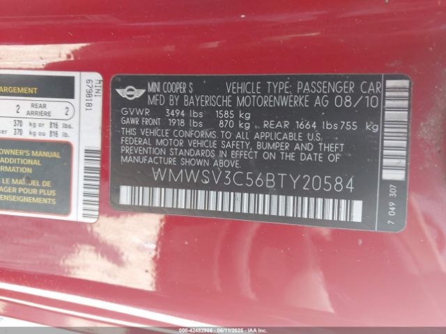 2011 MINI COOPER S WMWSV3C56BTY20584 Photo 8