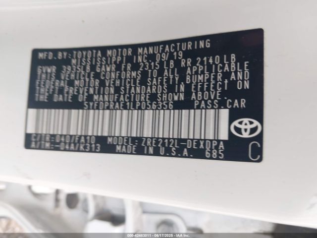 2020 TOYOTA COROLLA 5YFDPRAE1LP056356 Photo 8