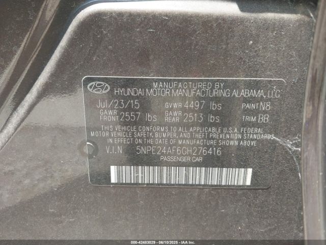 5NPE24AF6GH276416 Hyundai SONATA SE