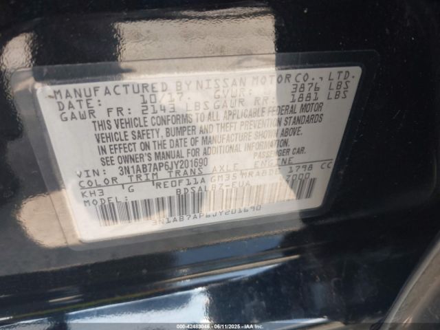 3N1AB7AP6JY201690 Nissan Sentra S/sv/sr/sl