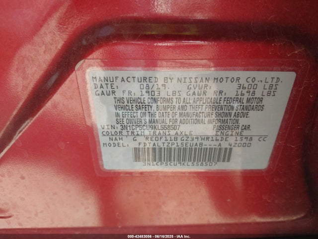 3N1CP5CU9KL558507 Nissan 2019