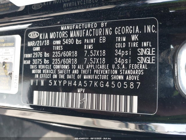 5XYPH4A57KG450587 KIA gdi lambda-ii