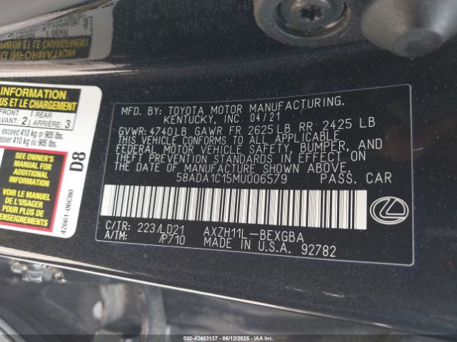 2021 LEXUS ES 300H 58ADA1C15MU006579 Photo 8