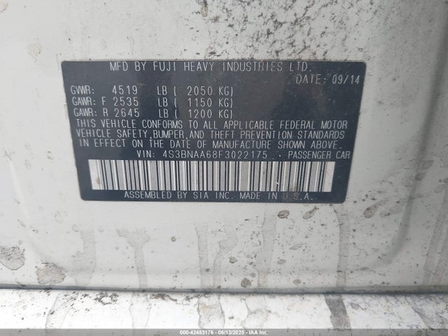 Subaru 2.5l u5 2015 4S3BNAA68F3022175 Image 9