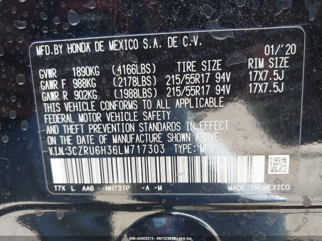 3CZRU6H36LM717303 Honda r18z9
