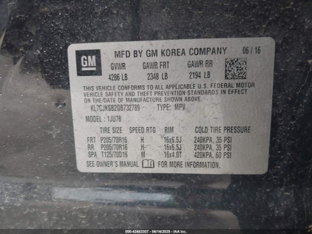 KL7CJKSB2GB732789 Chevrolet Trax 1ls