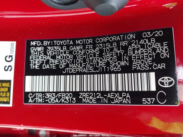 JTDEPRAE5LJ111965 Toyota 2zr-fae