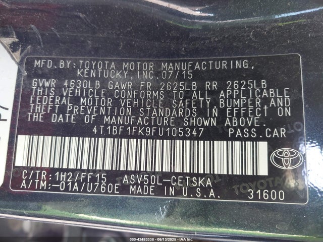 4T1BF1FK9FU105347 Toyota 2ar-fe