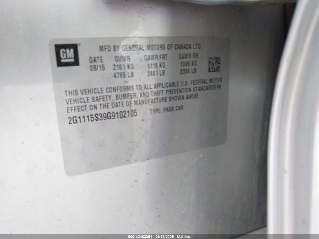 2G1115S39G9102105 Chevrolet lfx - sidi, vvt, e85 max, alum gm