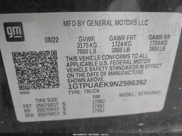 2022 GMC SIERRA 1500 1GTPUAEK9NZ596392 Photo 8