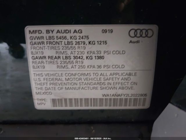 WA1ANAFY2L2022805 Audi Q5 Premium 45 Tfsi Quattro S Tronic/titanium Premium 45 Tfsi Quattro S Tronic