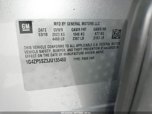 1G4ZP5SZ3JU135460 Buick lhn - spark-ignited direct injection, variable valve timing, bas, gen 3