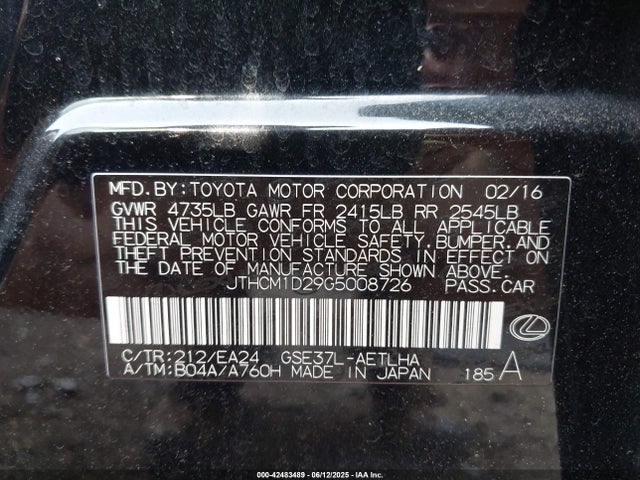 Lexus 2gr-fse 2016 JTHCM1D29G5008726 Image 9