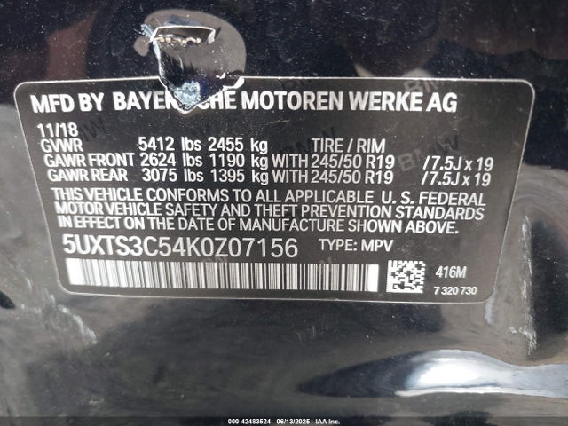 5UXTS3C54K0Z07156 BMW X3