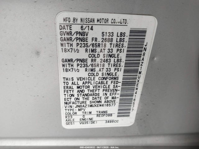 JN8AZ1MUXEW416577 Nissan 2014