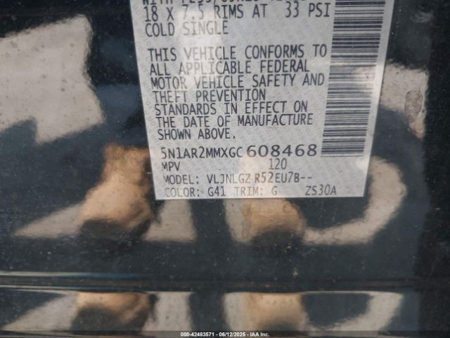 5N1AR2MMXGC608468 Nissan Pathfinder Sl