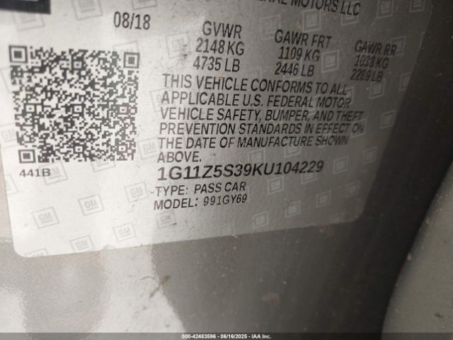 1G11Z5S39KU104229 Chevrolet lfx - spark ignited direct injection, vvt, e85 max, alum