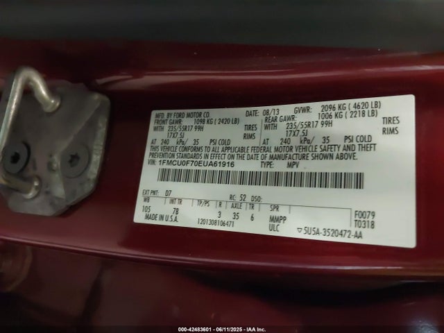 1FMCU0F70EUA61916 Ford 2014