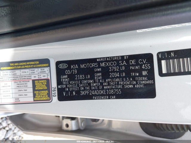 3KPF24AD0KE108755 KIA mpi nu