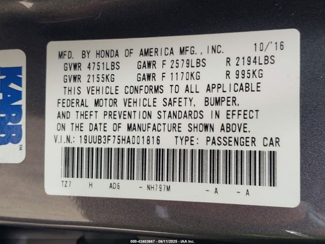 19UUB3F75HA001816 Acura j35y6