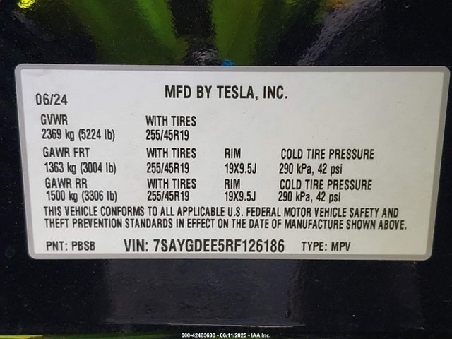 7SAYGDEE5RF126186 Tesla Model Y