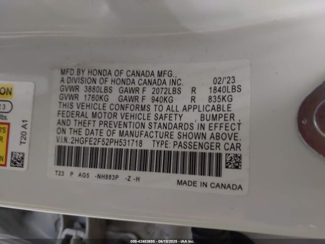 2023 HONDA CIVIC 2HGFE2F52PH531718 Photo 8