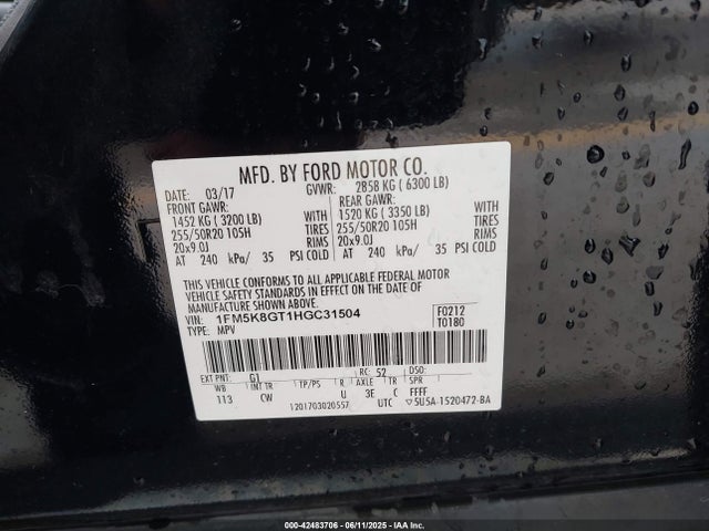 1FM5K8GT1HGC31504 Ford 3.5l gtdi
