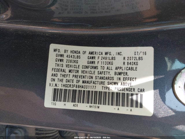 1HGCR3F88HA001177 Honda j35y1