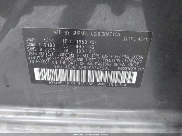 4S3GTAA63K3745230 Subaru 2019