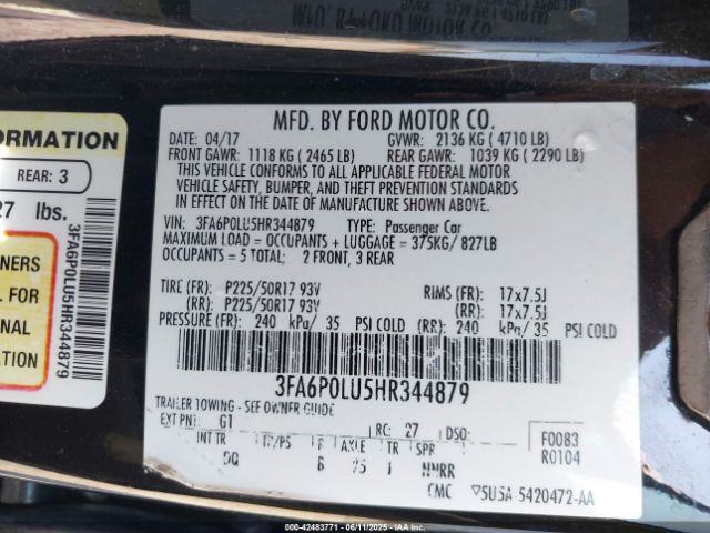 2017 FORD FUSION HYBRID 3FA6P0LU5HR344879 Photo 8