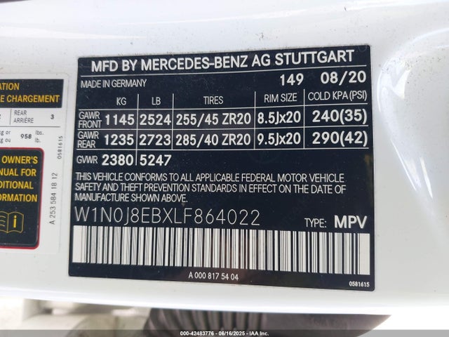 Mercedes-Benz m264 2020 W1N0J8EBXLF864022 Image 9