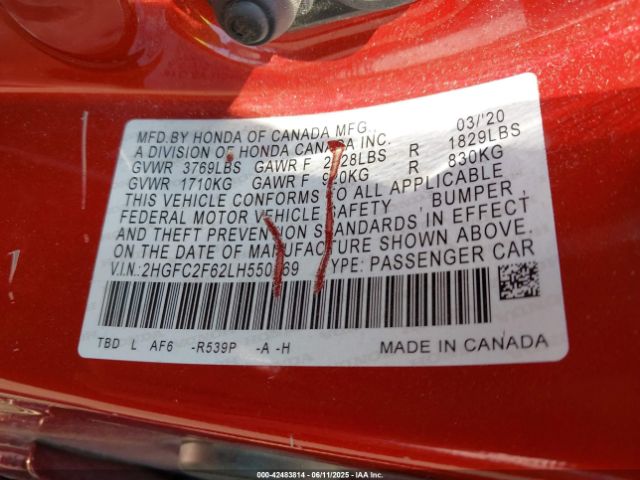 2020 HONDA CIVIC 2HGFC2F62LH550469 Photo 8