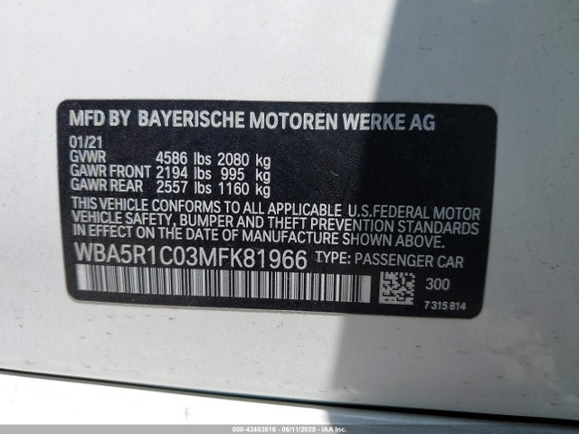 BMW 330I 2021 WBA5R1C03MFK81966 Image 9