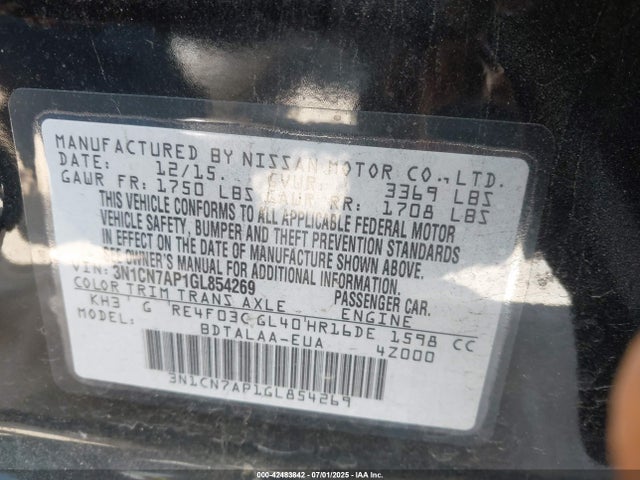 Nissan Versa 2016 3N1CN7AP1GL854269 Image 9
