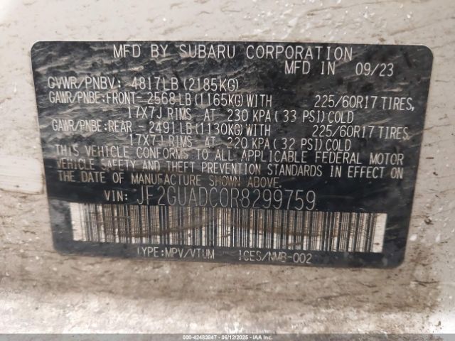JF2GUADC0R8299759 Subaru Crosstrek Premium