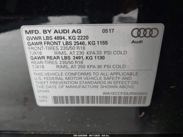 WA1ECCFS9JR004904 Audi 2018