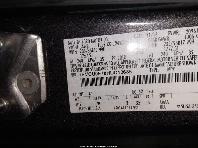 Ford 2.5l i-vct 2017 1FMCU0F78HUC13686 Image 9