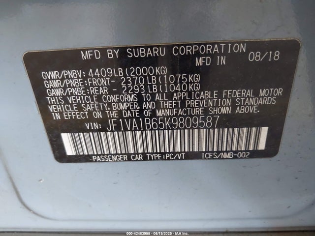 Subaru dib 2019 JF1VA1B65K9809587 Image 9