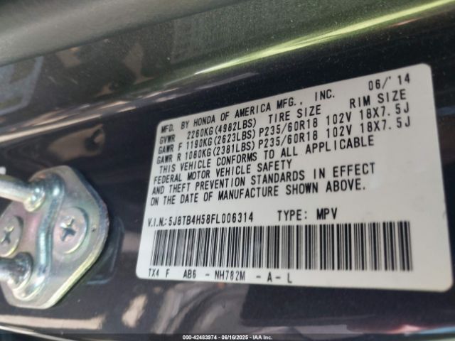 5J8TB4H58FL006314 Acura RDX