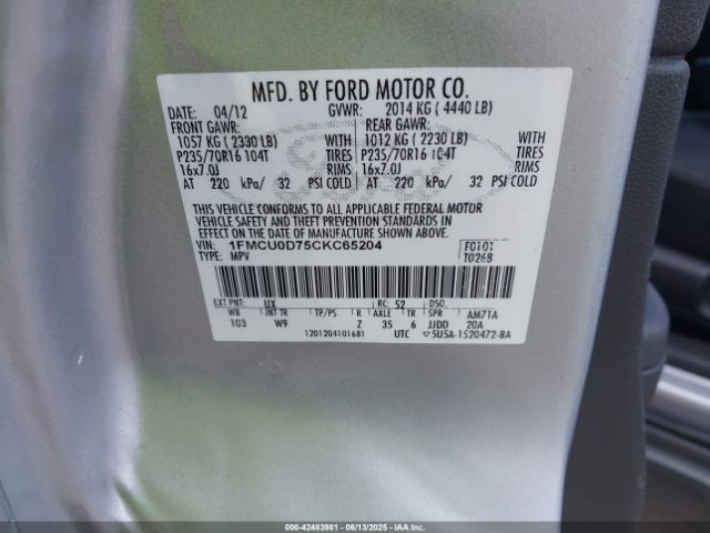 2012 FORD ESCAPE 1FMCU0D75CKC65204 Photo 8